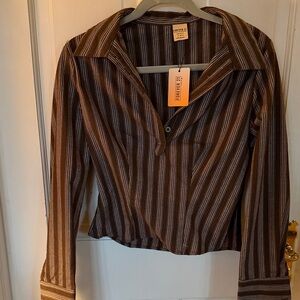 Forever 21 Brown and Cream Striped Button-Down Shirt